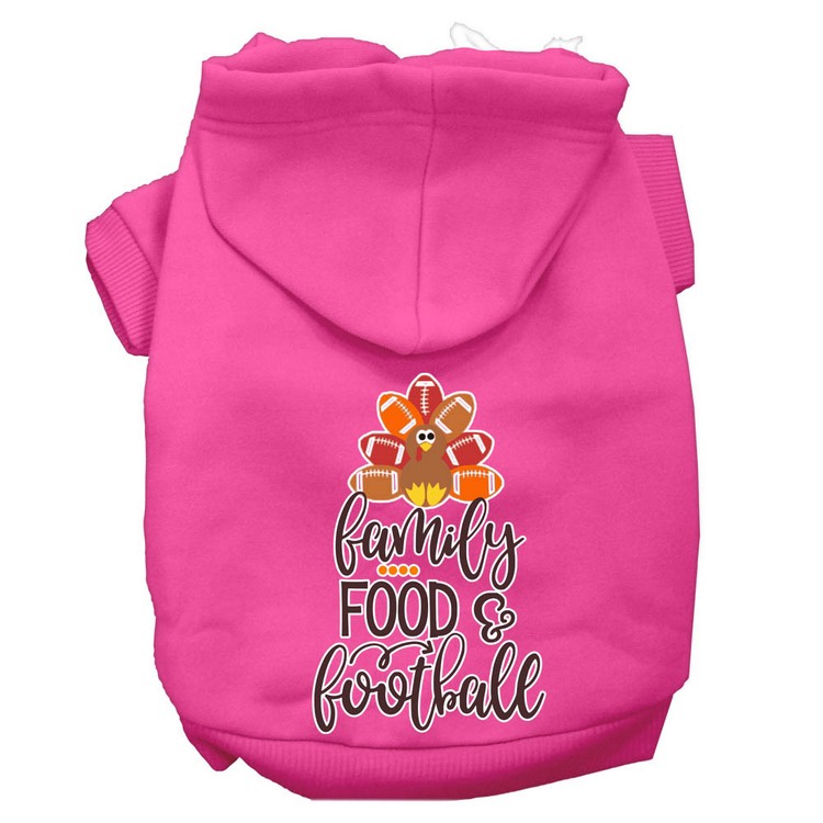 Family, Food, and Football Screen Print Dog Hoodie Bright Pink S